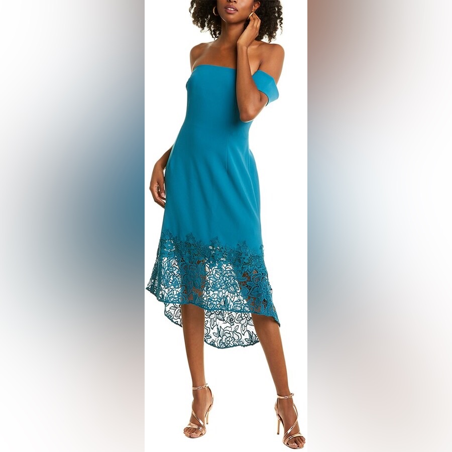Sachin & Babi Indure Off-The-Shoulder Lace-Hem Sheath Cocktail Dress